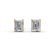 Emerald Cut Real Moissanite 4 Prong Solitaire Stud Earrings Screw Back 14K Gold Plated